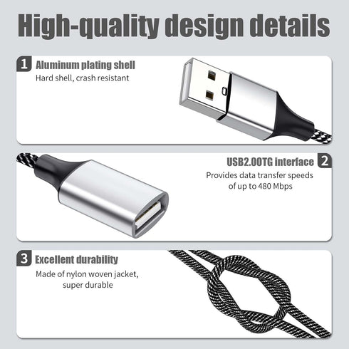 USB A Splitter, USB A Male to 2 Female USB Y Splitter, USB Splitter 1 in 2 Out for Charging and Data Transfer for
