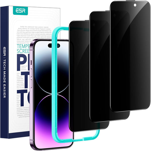 ESR 3 Pack Privacy Screen Protector for iPhone 14 Pro Max, Anti-spy Tempered-Glass, Micro-curved Edges, Case Friendly