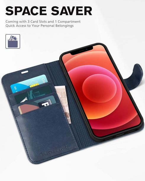 TUCCH Wallet Case for iPhone 12 Pro/12 5G, TPU Shockproof Inner Shell, RFID Blocking Magnetic Stand Cover