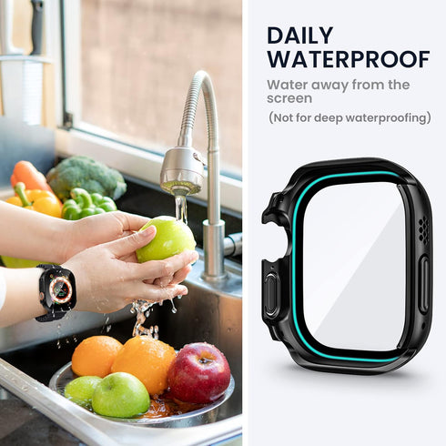 Tensea 2-in-1 Waterproof Case for Apple Watch Ultra 2/Screen Protector, 49mm Protective PC Face Cover with Built-in
