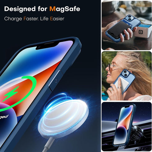TAURI 5-in-1 Shockproof Case for iPhone 13/14, MagSafe Compatible, Blue + 2 Screen & Camera Lens Protectors.