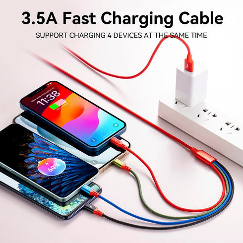Multi USB Charging Cable 4A, 4-in-1 Charger Cord with USB C/Micro USB Port Adapter for Phone/Tablets/Samsung Galaxy/Google Pixel/Sony/LG/Huawei and More (2Pack/4Ft)