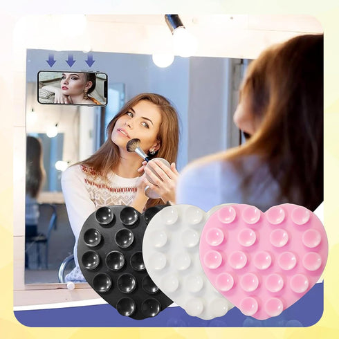 Vilbocr Heart-Shaped Silicone Phone Sticky Grip - Adhesive Back Phone Holder for iPhone & Android, Selfie Mirror Mount
