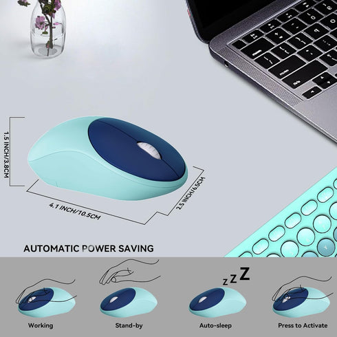 FD Wireless Keyboards and Mouse Combo, 2.4GHz USB Cordless, Cute Round Keys, Slim Quiet Set for Laptop, Computer, TV,