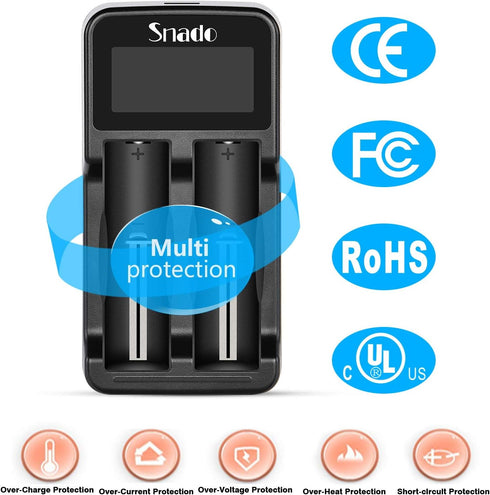 Snado Intelligent Charger - LCD Display Universal Smart Charger for Li-ion, Ni-MH/Ni-Cd Batteries (2 Slots)