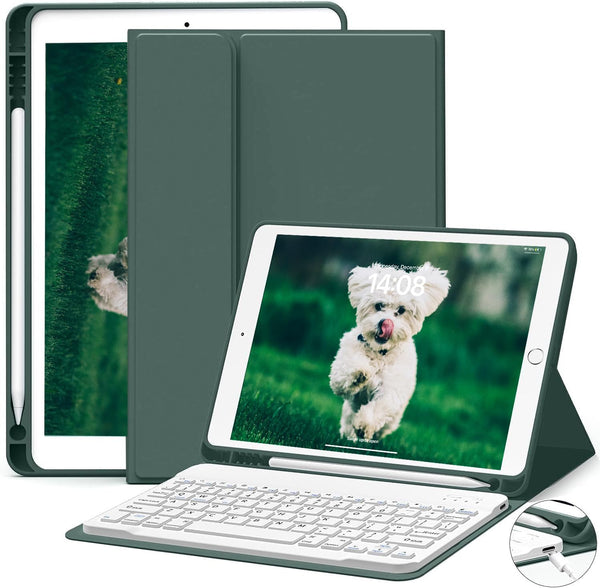 iPad 9th/8th/7th Generation (2021/2020/2019) 10.2 inch Case with Detachable Wireless Bluetooth Keyboard, Dark Green