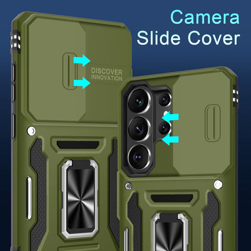 DEERLAMN S26 6.9-Inch Protector(1 Pack), Case for Samsung Galaxy Ultra with Slide Camera Cover+Screen Rotated Ring