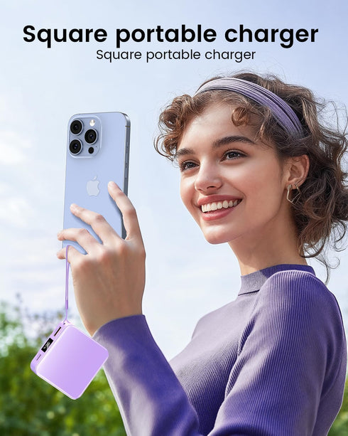 10000mAh Mini Power Bank - Portable Charger with USB C Input/Output, Smart LED Display, 30W Fast Charging for iPhone,