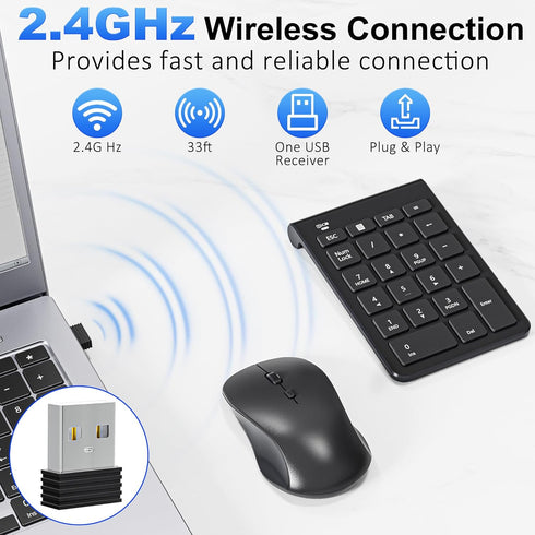 Rytaki 22 3 Set, 2.4GHz Wireless Number Pad and Mouse, Keys USB Keypad and Adjustable DPI Silent Mouse Numeric Pad