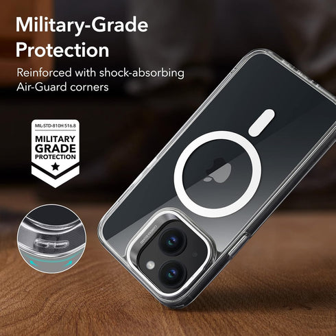 ESR iPhone 13/14 Case, Clear Magnetic Phone Case with Built-in Camera Ring Stand, Military-Grade Protection, Compatible