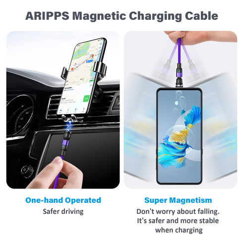 Magnetic Charging Cable 4 Pack (3.3ft/6.6ft/6.6ft/10ft), 540 Degree Rotating Magnetic Phone Charger Cable, 3 in 1 Nylon