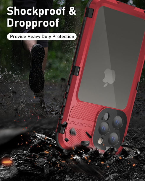 WIFORT Waterproof Case for iPhone 13 Pro, Metal Rugged Full Body Shockproof Aluminum Cover with Built-in Screen