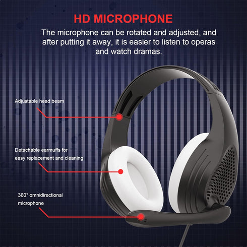 A9Plus Black White Gaming Headset - PC, Xbox One, PS4, PS5, Laptop, Tablet, Smartphone Headphones with Microphone.