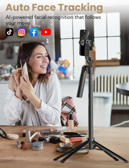 USKEYVISION 360Rotation,Selfie Spike,68 Recording,Vlogging(R01) Auto Face Tracking Tripod for iPhone Stick for Android
