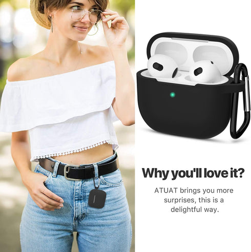 ATUAT Compatible with AirPods 3 Case, Protective Silicone Cover for 3rd Generation Case 2021, Wireless Charging - Black