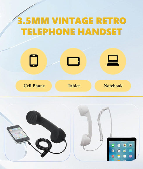 Jiawu Vintage Retro Telephone Handset, Cell Phone Receiver MIC Microphone Speaker for Cellphone, 3.5 mm Socket (Black)