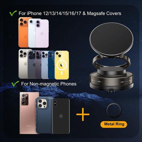 MISSOKIE 360 96LBS Upgraded Vacuum Magnetic Car Phone Holder for MagSafe, Rotation, Ultra Suction Cup Mount for iPhone
