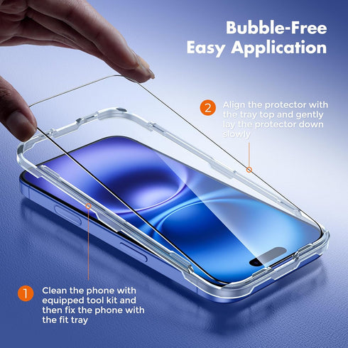 UNBREAKcable 3 Pack Screen Protector for iPhone 16, Military Grade Shatterproof, Easy Installation Tool