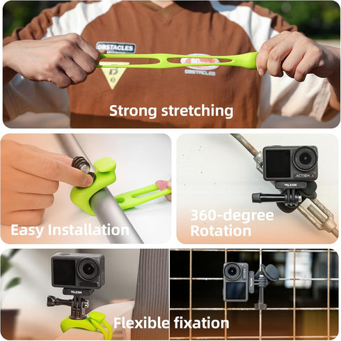TELESIN Camera 360 Strap Mount, Flexible Wrap Band for Bike Motorcycle Handlebar Tube Roll Bar Stick Pole Holder for