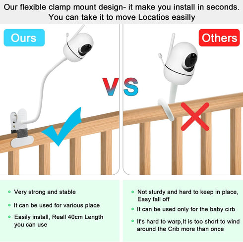 Baby Monitor Mount for HelloBaby HB6550/HB65/HB66/HB248, ANMEATE SM935E, 15.7" Flexible Clip Clamp Gooseneck Arm