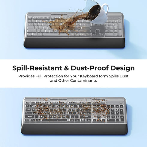 KOPJIPPOM 2.4GHz Silent Wireless Keyboard and Mouse Combo - Keyboard with Large Print Cover, Full-Sized Ergonomic