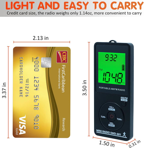 Personal Portable Radio AM/FM, Mini Radio with Digital Tuning LCD Display, Rechargeable Pocket Radio with Earphone,