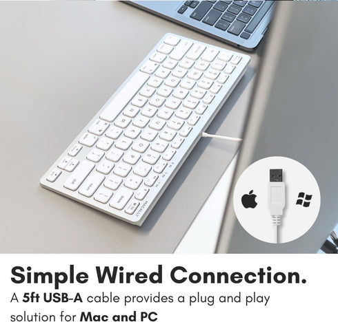 Macally Small Wired Keyboard for Mac & Windows - 78 Scissor Switch Keys, USB Mini Aluminum Keyboard