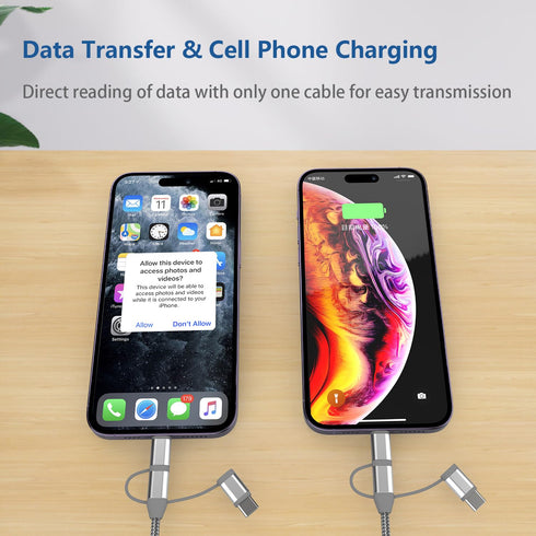 Apple MFi Certified 3.4ft 3-in-1 Charging Cord Adapter for iPhone 15/14, iPad, Samsung Galaxy, Huawei, and more.