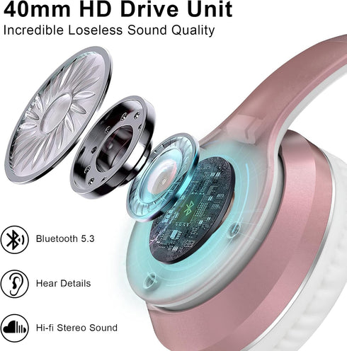 B9 Wireless Headphones Over-Ear, 60 Hours Playtime Lightweight Folding Hi-fi Stereo Bass Bluetooth Headset