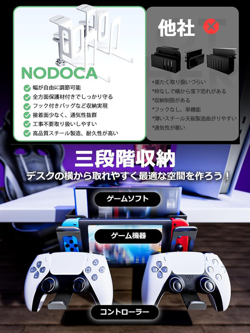 NODOCA 2-Slot Laptop Storage for Desk, Vertical Stand with Headphone Holder, Desk Side Storage (White)