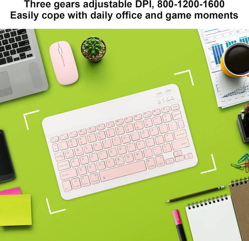 Bluetooth Keyboard Mouse Set, 10 Inch Ultra Thin Quiet Keyboard with DPI Mouse, Composite Keys Combo for Cellphone