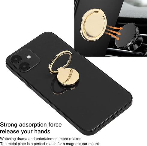 Phone Ring Holder, Mobile Finger Ring Grip, 360 Adjustable Metal Holder for Magnetic Car Mount, Gold