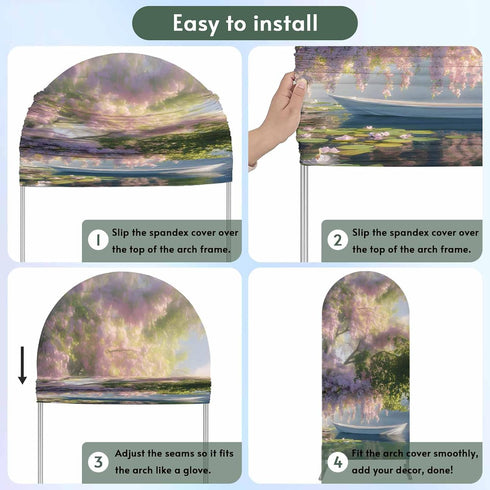 Jnbasdffb 7.2 Forest Flowers Wedding Arch Cover,Stretchy Spandex Arch Backdrop Stand Covers FT,Pink Green Oil Painting