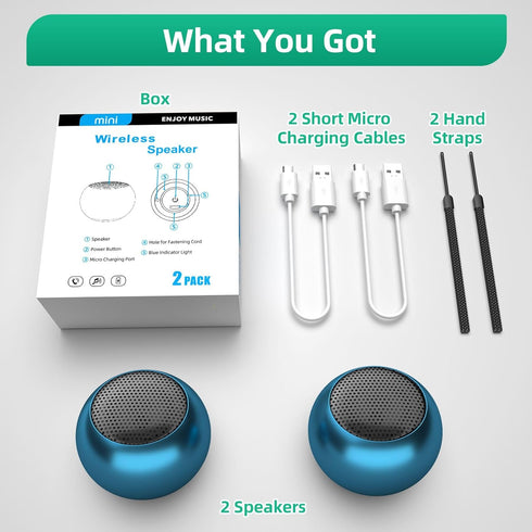 SEVENKA 2 Bluetooth Mini Speakers, 3W Small Portable Wireless Speaker with Lanyard, Water Resistant, Wireless Stereo