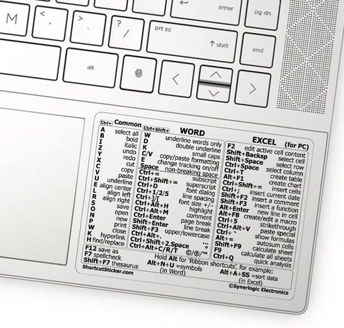 Synerlogic Word/Excel Windows Shortcut Sticker | Reference Guide Keyboard Shortcuts | Work