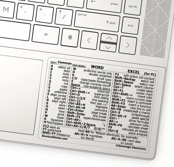 Synerlogic Word/Excel Windows Shortcut Sticker | Reference Guide Keyboard Shortcuts | Work