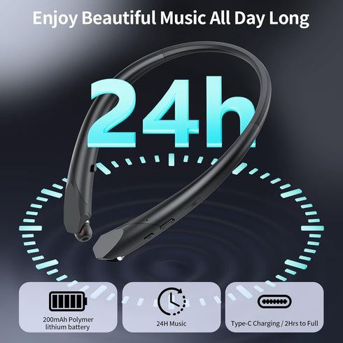 LHKLUK Headset IPX5 22H Neckband Bluetooth Headphones Retractable, Wireless with Mic, Sweatproof Earphones, Playtime