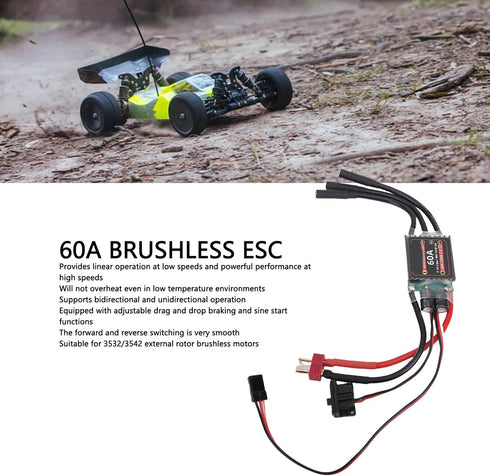 60A 6V 2A AM32 2-3S 3532/3542 Drfeify ESC, Firmware Brushless Electronic Speed Controller with Sine Start for External