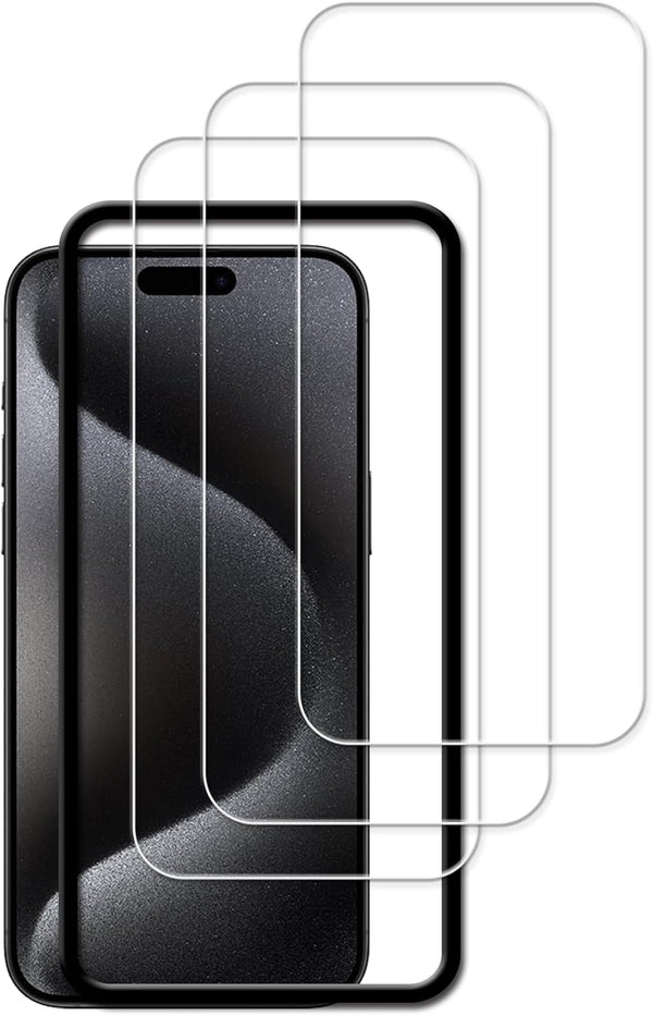 Easy Alignment Frame for iPhone 15 Pro Max Tempered Glass Screen Protector Film, 3-Pack