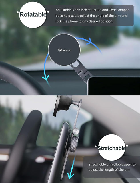 TPARTS Foldable Magnetic Car Cellphone Mount, Hidden Design for Tesla Model 3/Y, Compatible with iPhone 16, 15, 14, 13,