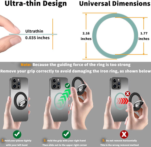 2Pcs Metal Ring Sticker for Pop Socket Magnetic Grip, Magnetic Adapter for iPhone, MagSafe Wireless Charger, Green