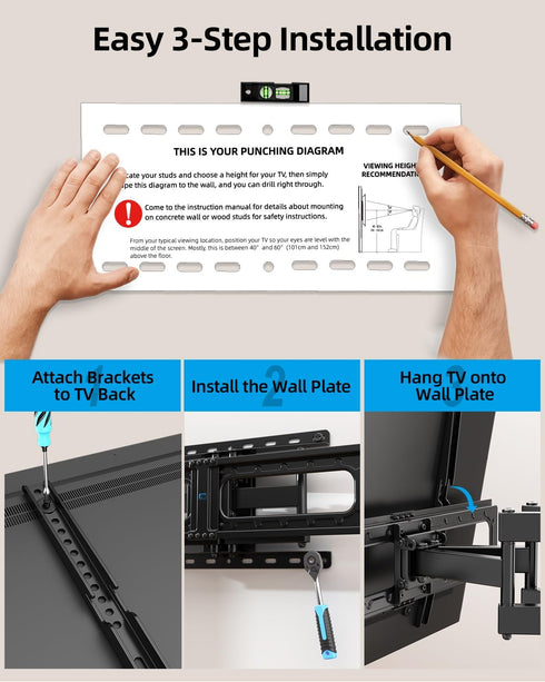 HOME VISION Full Motion TV Wall Mount for 32-84 inch TVs up to 132 lbs, Swivel and Tilt with Dual Articulating Arms