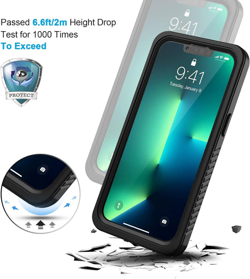Lanhiem IP68 Waterproof Case for iPhone 13 Pro, Dustproof Shockproof Full Body Cover with Built-in Screen Protector
