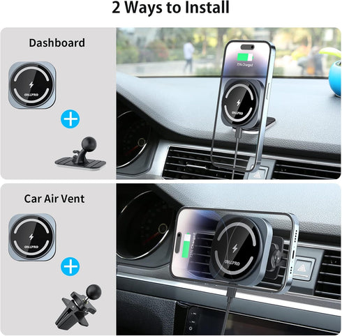 OHLPRO for MagSafe Car Mount Charger, 15W Fast Charging Car Magnetic Phone Holder for Dashboard and Air Vent, Compatible with iPhone 15/14/13/12 Series and Magsafe Case