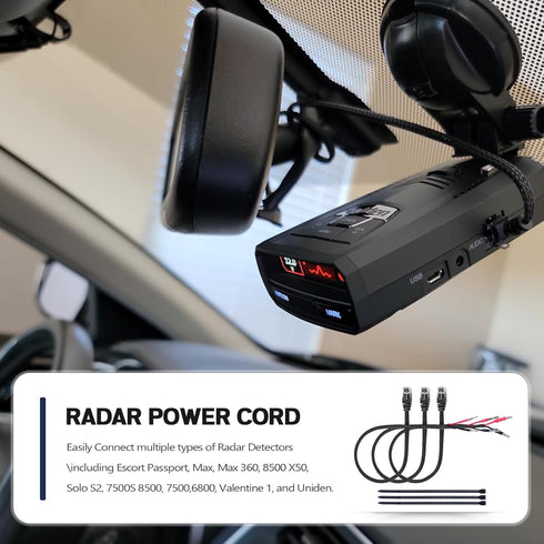 Xislet 16.5" Radar Detector Hardwire Power Cord, Mirror Wire Plug Tap for Escort Valentine One, Set of 3