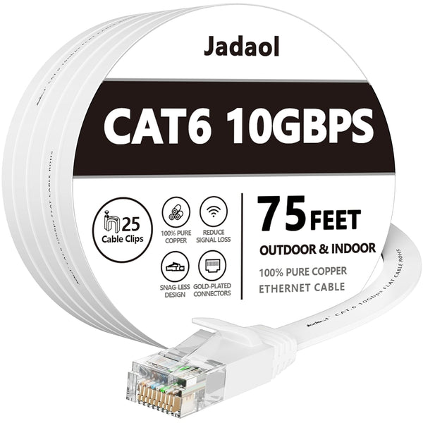 Jadaol Cat 6 Ethernet Cable 75 ft, 10Gbps Support Cat8 Cat7 Network,