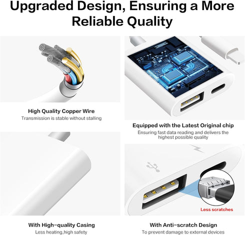 SUNTRSI USB Camera Adapter with Charging Port, Portable USB Female OTG Adapter for iPhone, iPad, Plug and Play