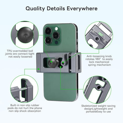 FANAUE Aluminum Phone Holder with 17mm Ball Head Compatible with Garmin mounts and 17mm Double Aocket Arm & Bike Motorcycle Phone Mount for 6-8.5" Smartphone, Anti-loosening Knob Double Protection