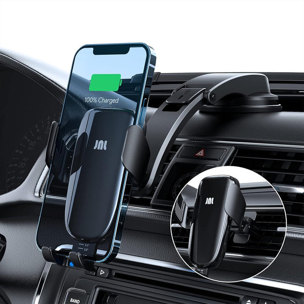 Wireless Car Charger, 15W Qi Fast Charging, Auto-Clamping Phone Mount for iPhone and Samsung