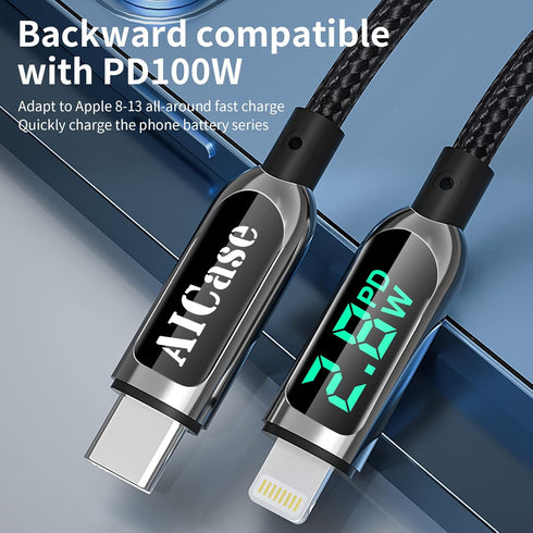 AICase USB C to L ightning Cable, 4FT Charging Syncing Cord with LED Display Compatible with iPhone 13 13 Pro 12 Pro Max 12 11 X XS XR 8 Plus, AirPods Pro, Supports Power Delivery (4ft) by AICase